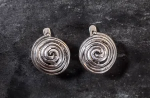 Swirl Silver Earrings - Round Artistic Studs - Spiral Statement Earrings