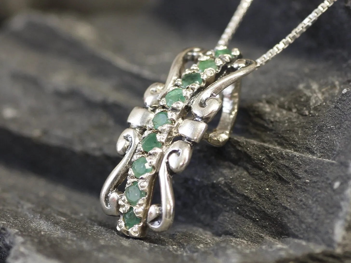 Tiara Emerald Pendant - Green Vintage Necklace - May Birthstone Necklace