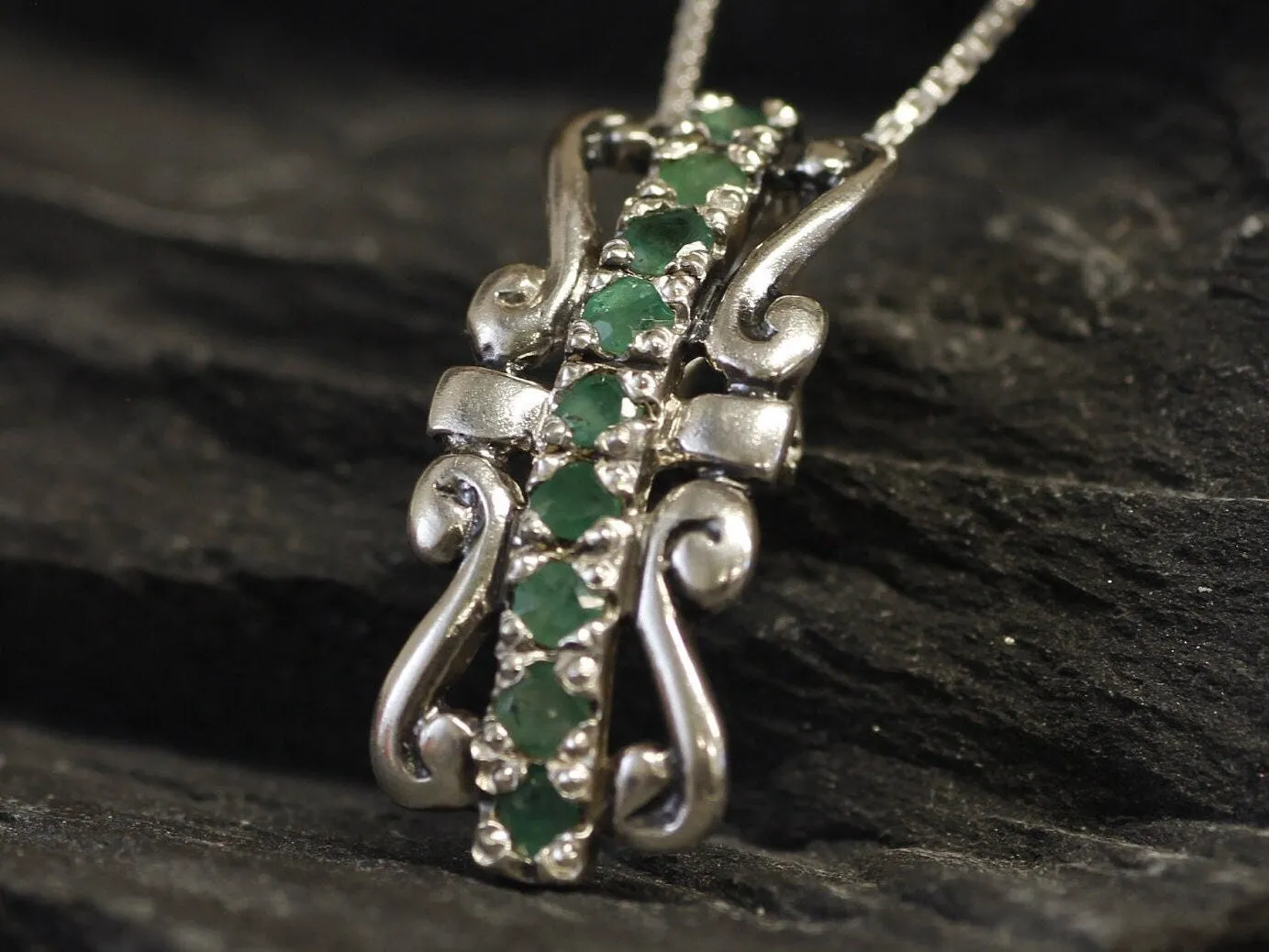 Tiara Emerald Pendant - Green Vintage Necklace - May Birthstone Necklace