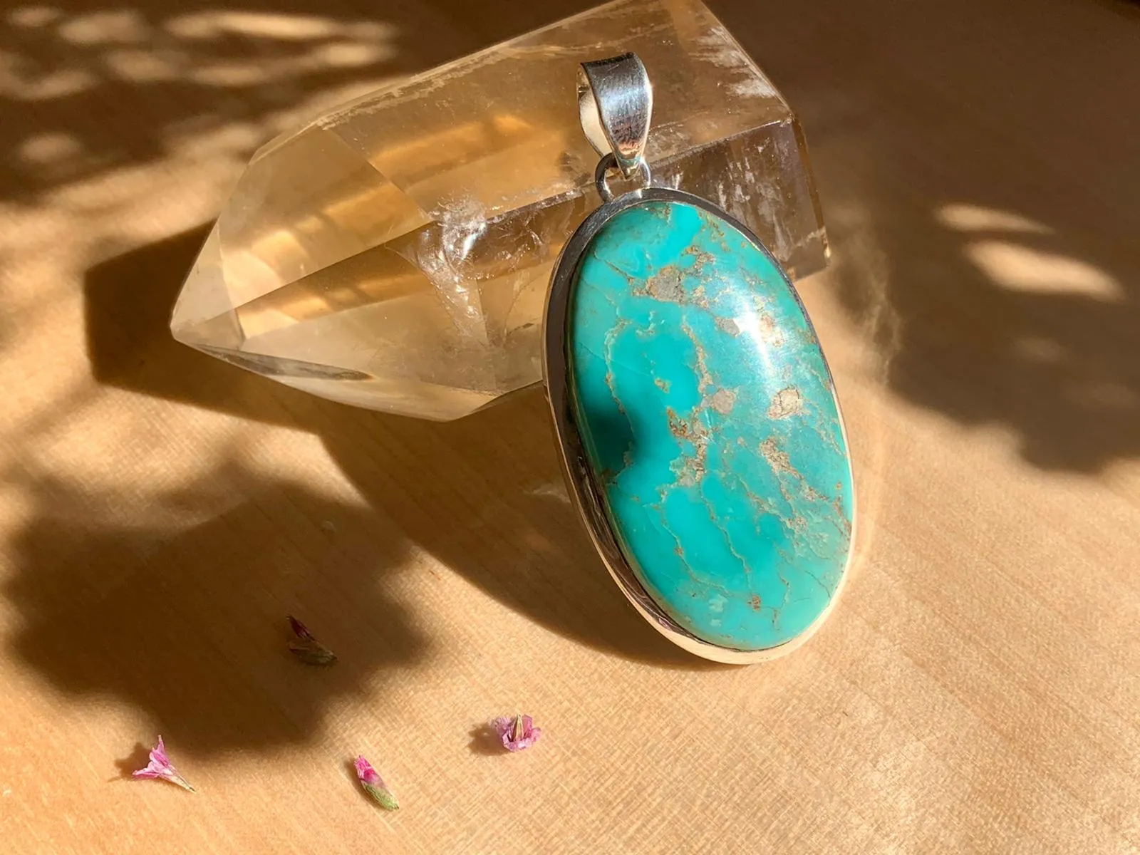 Tibetan Turquoise Naevia Pendant - XLong Oval