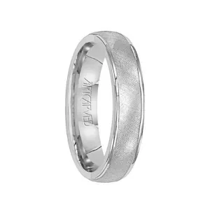 TRAVIS 14k White Gold Wedding Band Florentine Inlay Rolled Edges by Artcarved - 5 mm