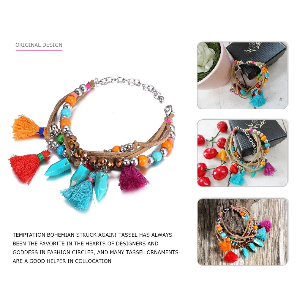 Trending Colorful Bohemia Multilayer Tassel Charms Bracelets & Bangles for Women Resin Rope Accessories Jewelry