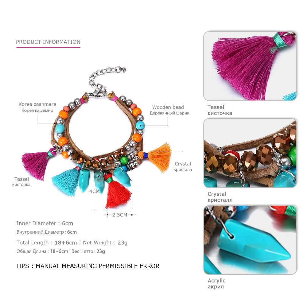 Trending Colorful Bohemia Multilayer Tassel Charms Bracelets & Bangles for Women Resin Rope Accessories Jewelry