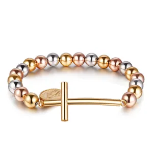 Trendy Stainless Steel Gold Plated Stretch Beaded Bracelets Virgin Mary Charm Cross Bracelets&Bangles Women Fine Jewelry