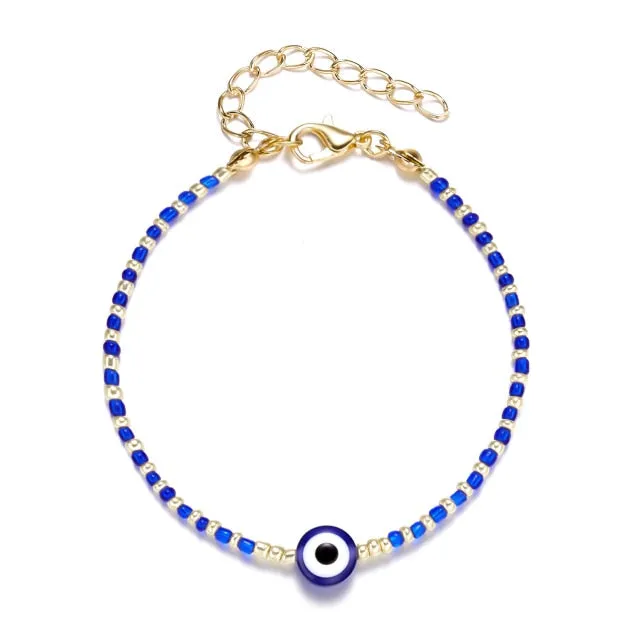 Turkish Lucky Evil Eye Bracelets Blue Evil Eye Bead Bracelet Men Women Handmade Lucky Jewelry Charm Bracelet Female Dropshipping