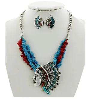 Turquoise Chip Indian Chief Necklace