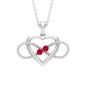 Unique Heart Infinity Pendant Necklace with Ruby