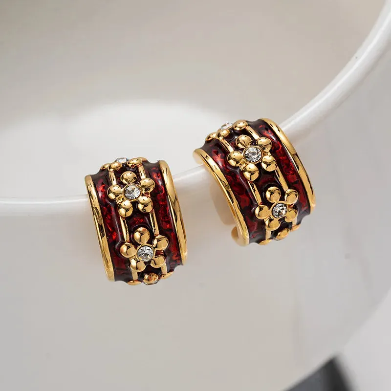 VAIGE Elegant Blooming Red Hoop Earrings