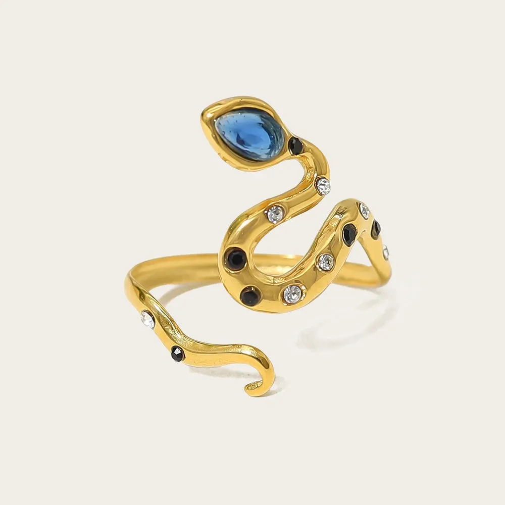 VAIGE Luxurious Zircon-Studded Snake Ring in Gleaming Silver