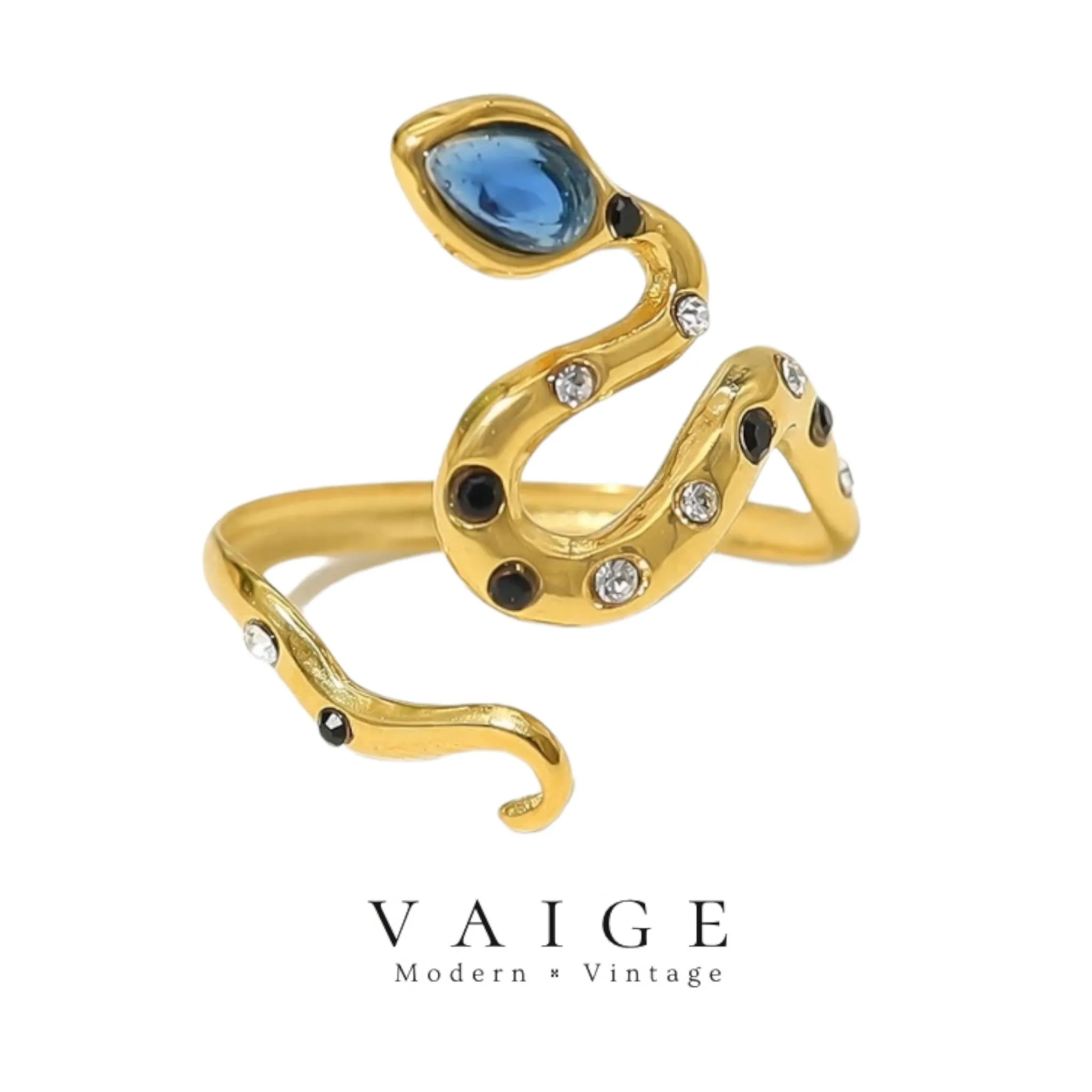 VAIGE Luxurious Zircon-Studded Snake Ring in Gleaming Silver