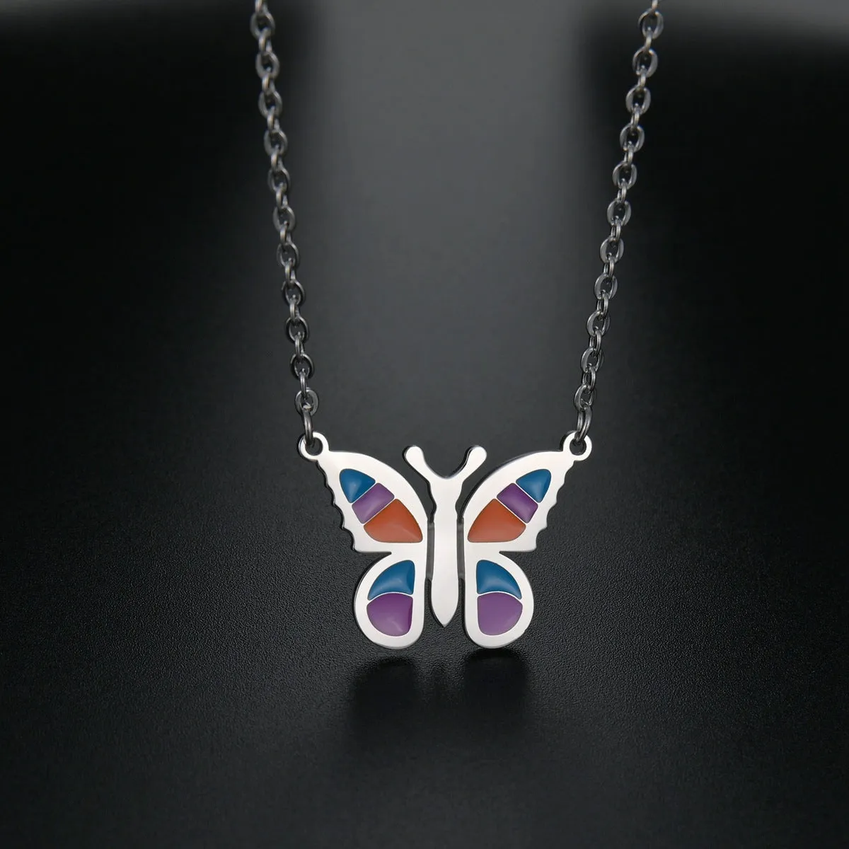 Vibrant Butterfly Steel Necklace - Elegant European and American Pendant Collection