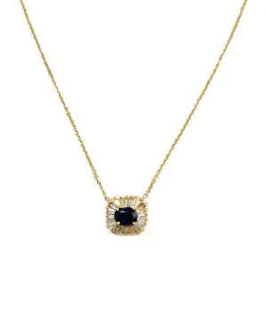 Vintage Sapphire Necklace with Baguette Diamonds in 18K Gold