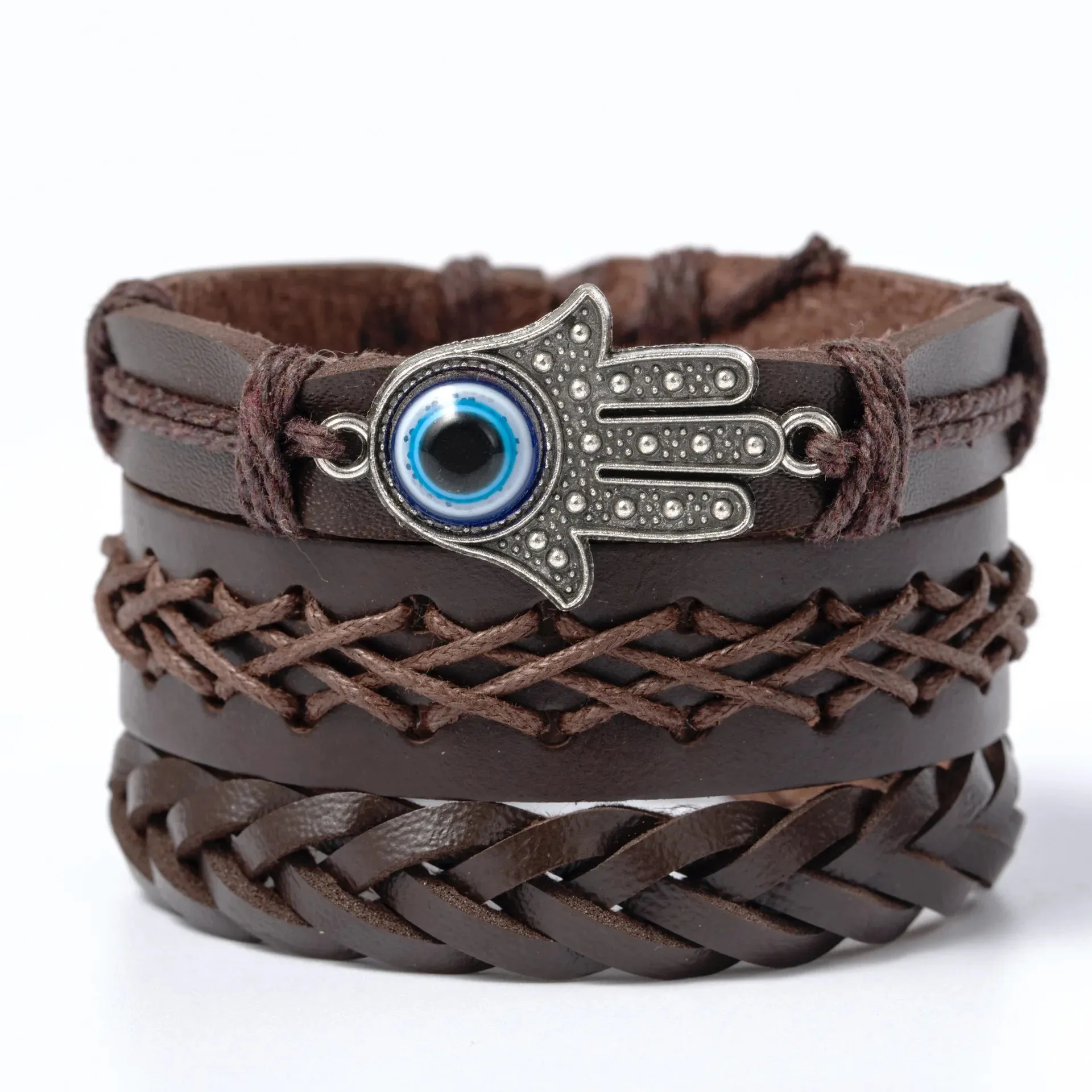 Vintage Style 4pcs Set Braided Wrap Leather Man Bracelets Life Tree Rudder Charm Wood Beads Bracelet for Men Trendy Jewelry Gift