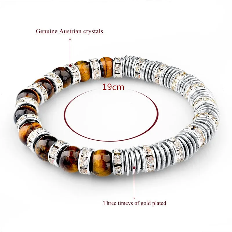 Vintage Tiger Eye Natural Stone Bracelets For Women And Men Jewelry Silver Beads Friendship Charm Bracelets & Bangles Nomination Gifts