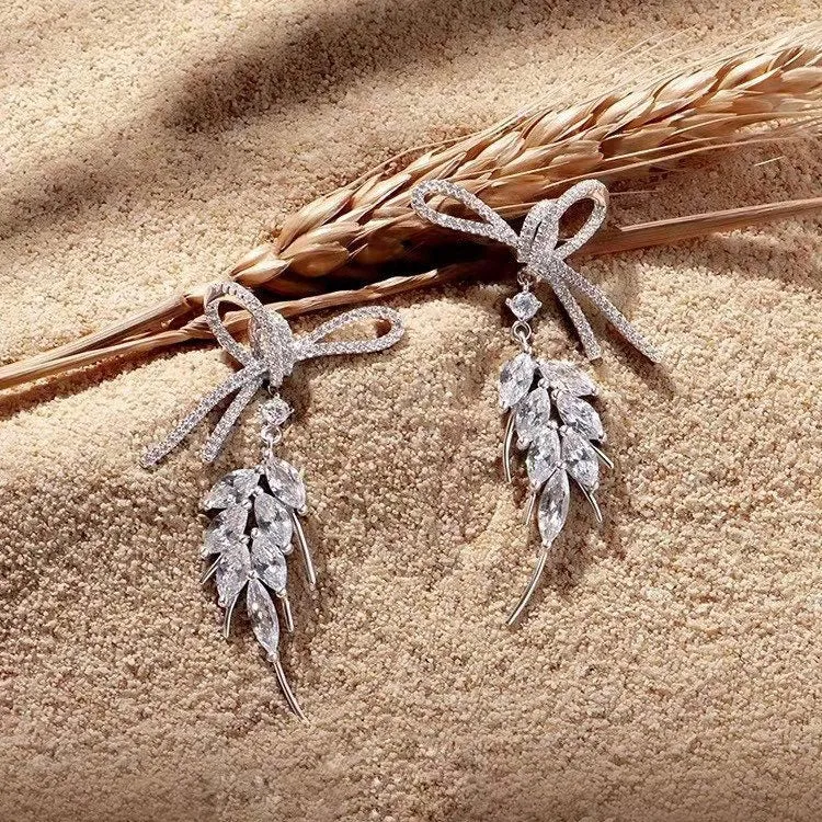 Wheat tassel earrings | Diamond wheat dangle earrings | Bride earrings | Party| Concert