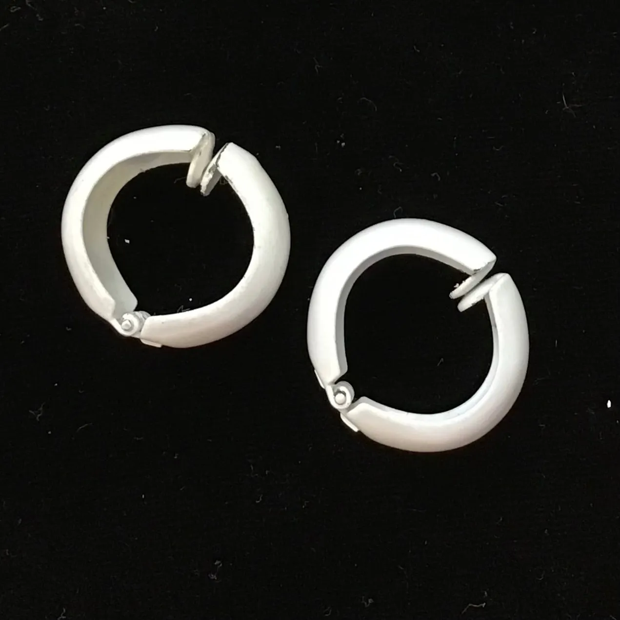 White Enamelled Clip On Hoop Earrings