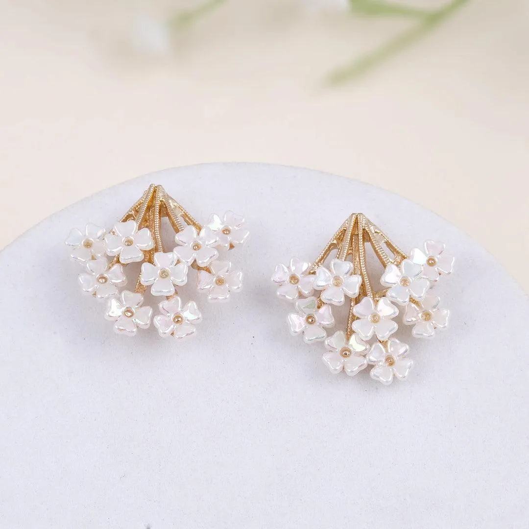 White Floral Cluster Earrings