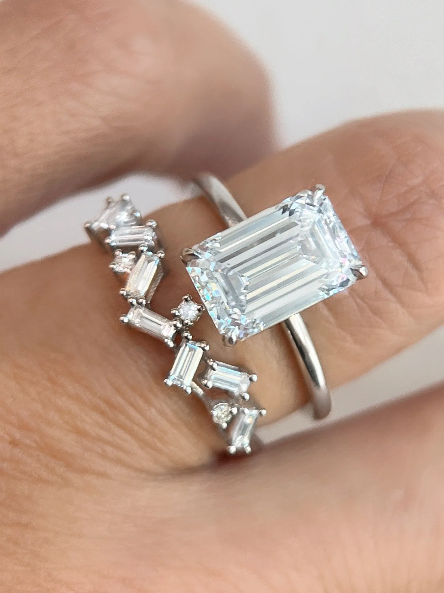 White Gold Organic Baguette Diamond Ring