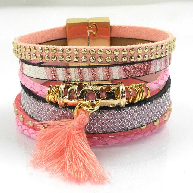 Winter leather bracelet have 4 color charm bracelets Bohemian bracelets & bangles Christmas gift for women jewelry