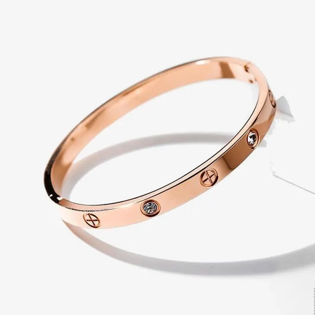 Women Rose Gold Silver Color Rhinestone Bracelet Cuff Simple