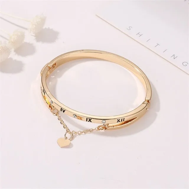 Women Rose Gold Silver Color Rhinestone Bracelet Cuff Simple