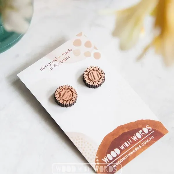 Wood With Words: Wooden Stud Earrings Sunflower