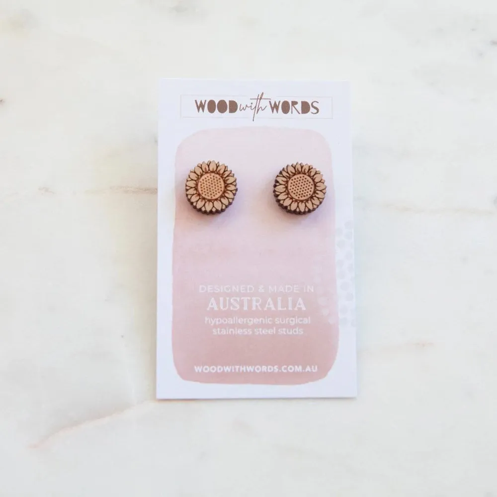 Wood With Words: Wooden Stud Earrings Sunflower