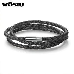 WOSTU 2017 Hot Sale 6 Color 60CM PU Leather Wrap Bracelet With Magnet Clasp High Quality Jewelry For Women Men Pulseira XCJ0063