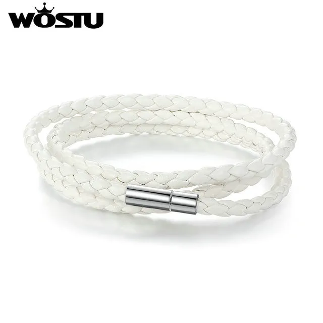 WOSTU 2017 Hot Sale 6 Color 60CM PU Leather Wrap Bracelet With Magnet Clasp High Quality Jewelry For Women Men Pulseira XCJ0063