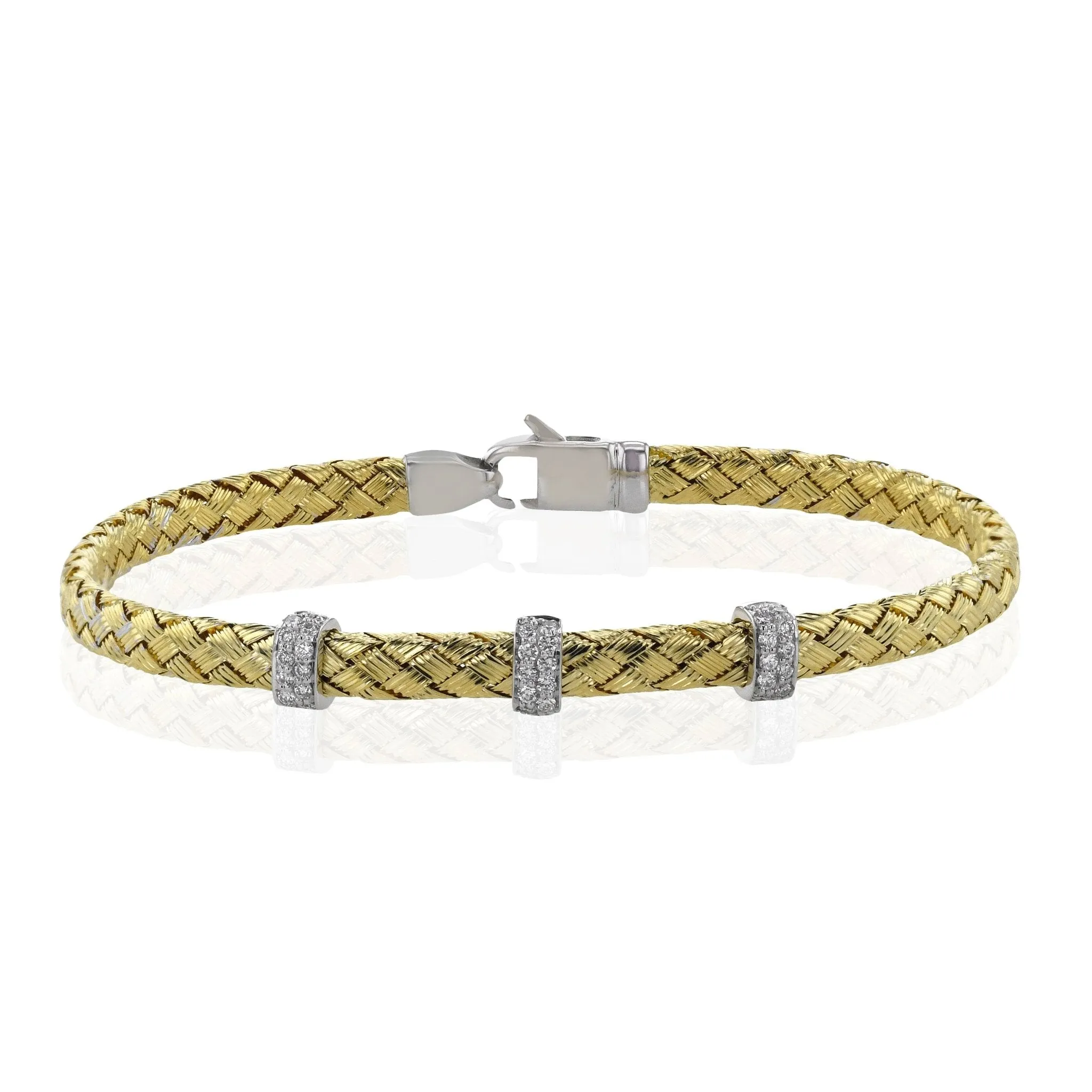 Woven Bangle in 18k Gold with Diamonds