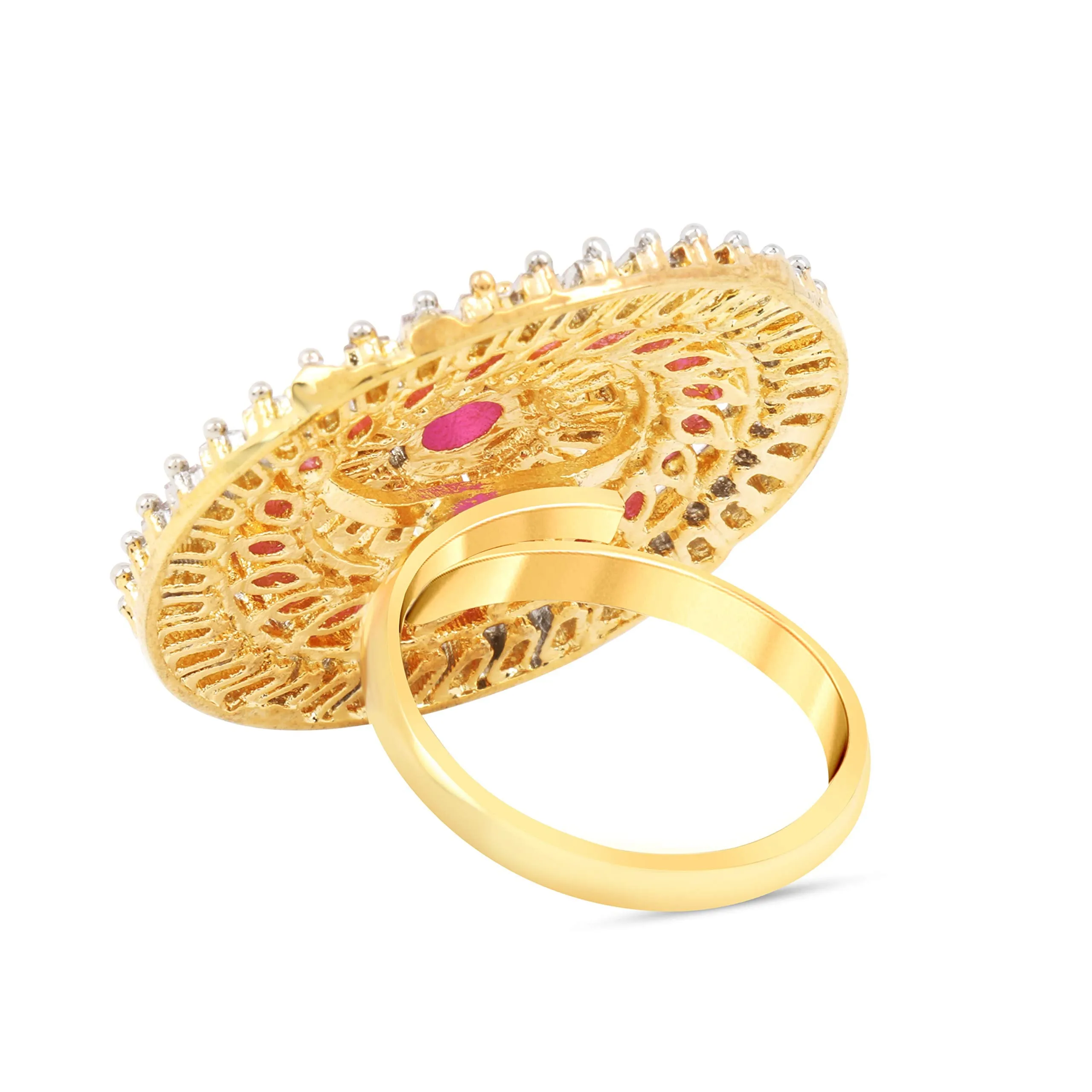 Yellow Chimes Elagant Sparkling Pink AD/American Diamond Studded 18K Gold Plated Ethnic Traditional Designer Adjustable Rings for Women and Girls