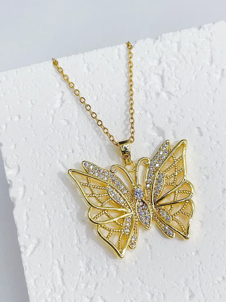 Zircon Butterfly Pendant Necklaces