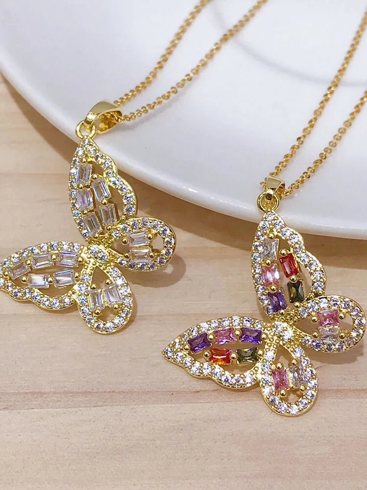 Zircon Butterfly Pendant Necklaces