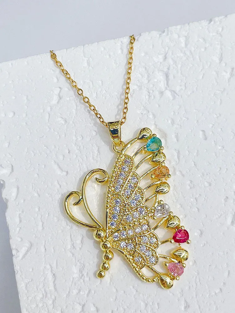 Zircon Butterfly Pendant Necklaces