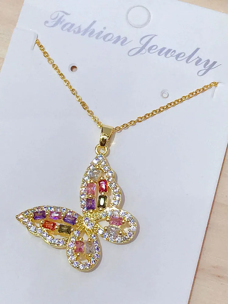 Zircon Butterfly Pendant Necklaces