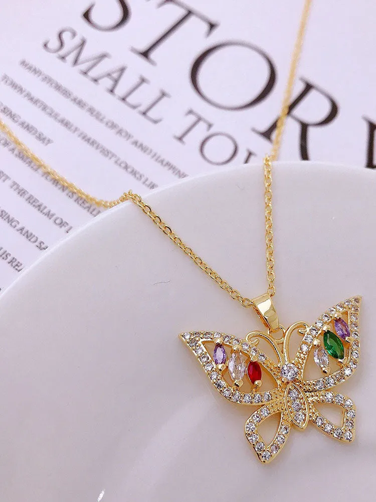 Zircon Butterfly Pendant Necklaces