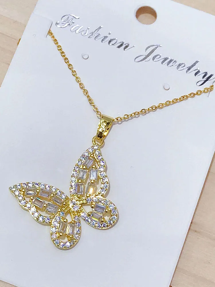 Zircon Butterfly Pendant Necklaces