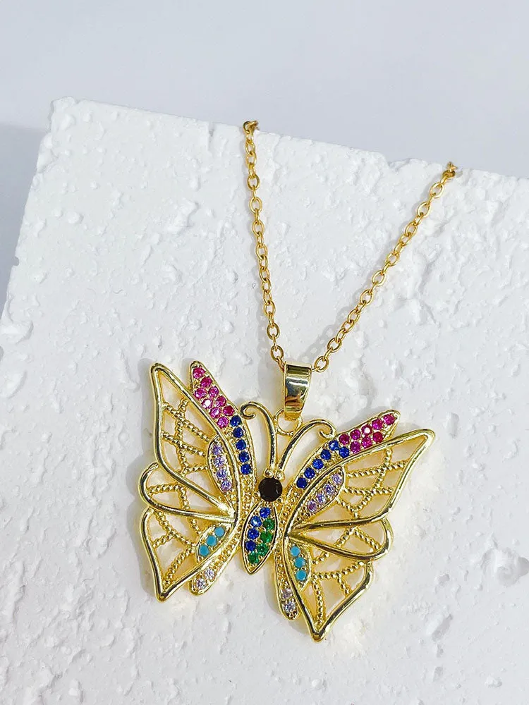 Zircon Butterfly Pendant Necklaces