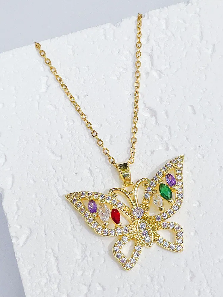 Zircon Butterfly Pendant Necklaces